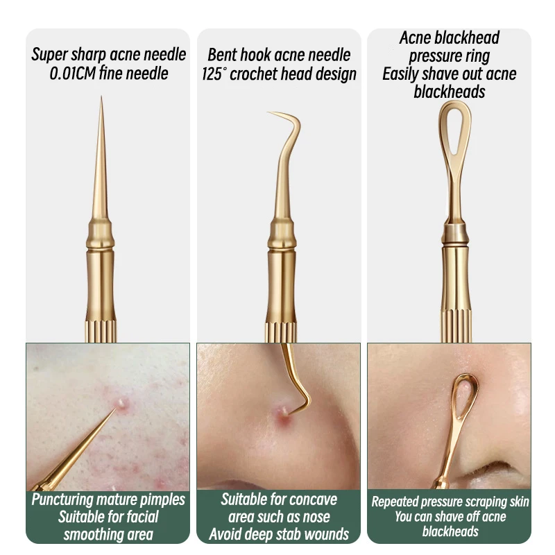 Professional Acne Needle Pin Kit Stainless Steel Blackhead Remover Pimple Extractor Facial Care Cosmetic Tools For Beauty Salon