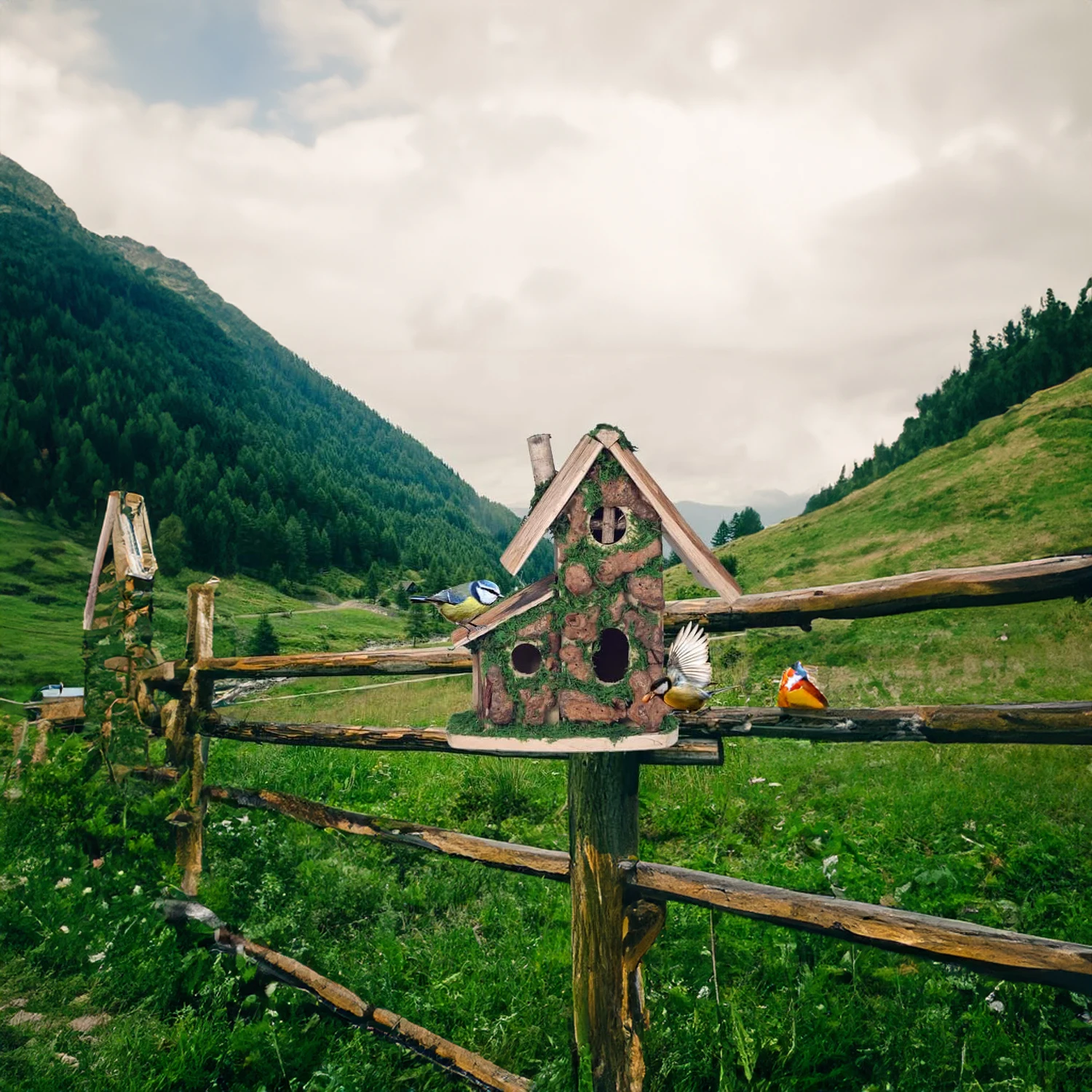 Hummingbird House Rustic Bird Houses Customized Pet House for Outside Hanging Wooden Woodpecker Wooden Hut Windproof Natural
