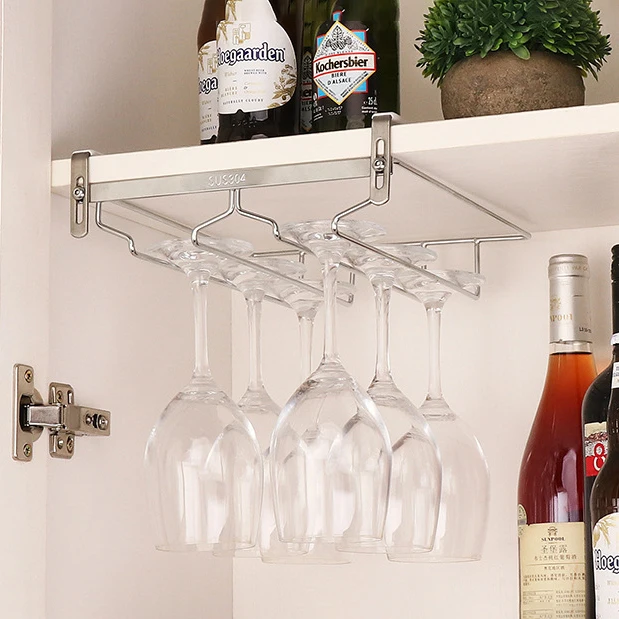 304 stainless steel cabinet no punch wine glass holder adjustable hanging wine glass organizer hanging cup holder shelf
