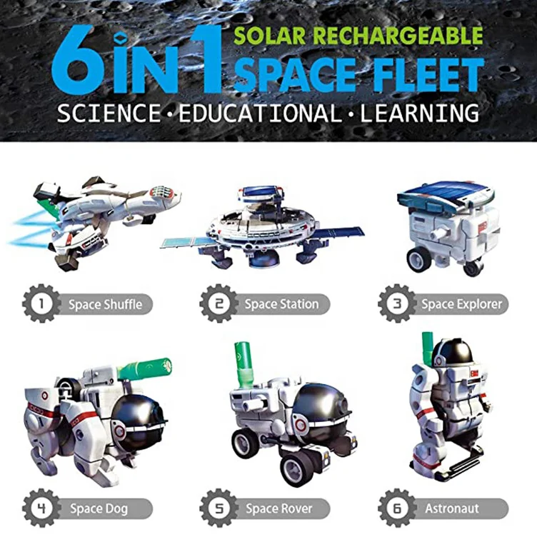 C03005 space fleet toy robots DIY Solar Power Science Kit Educational Space Solar Robot Toys 6 in 1 for kids -Powered by Solar
