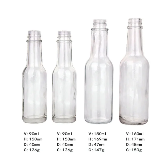 Round 5oz 150ml Tabasco Chili Woozy Hot Sauce Dressing Glass Bottle with Black Lids and Shrink