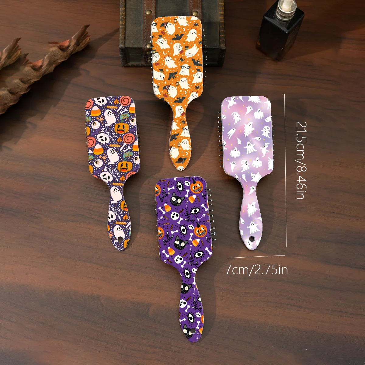 ZON ZHU Factory  New Halloween Cartoon Bat Skull Spider Pattern LOW MOQ Custom ABS Massage Cushion Hair Comb