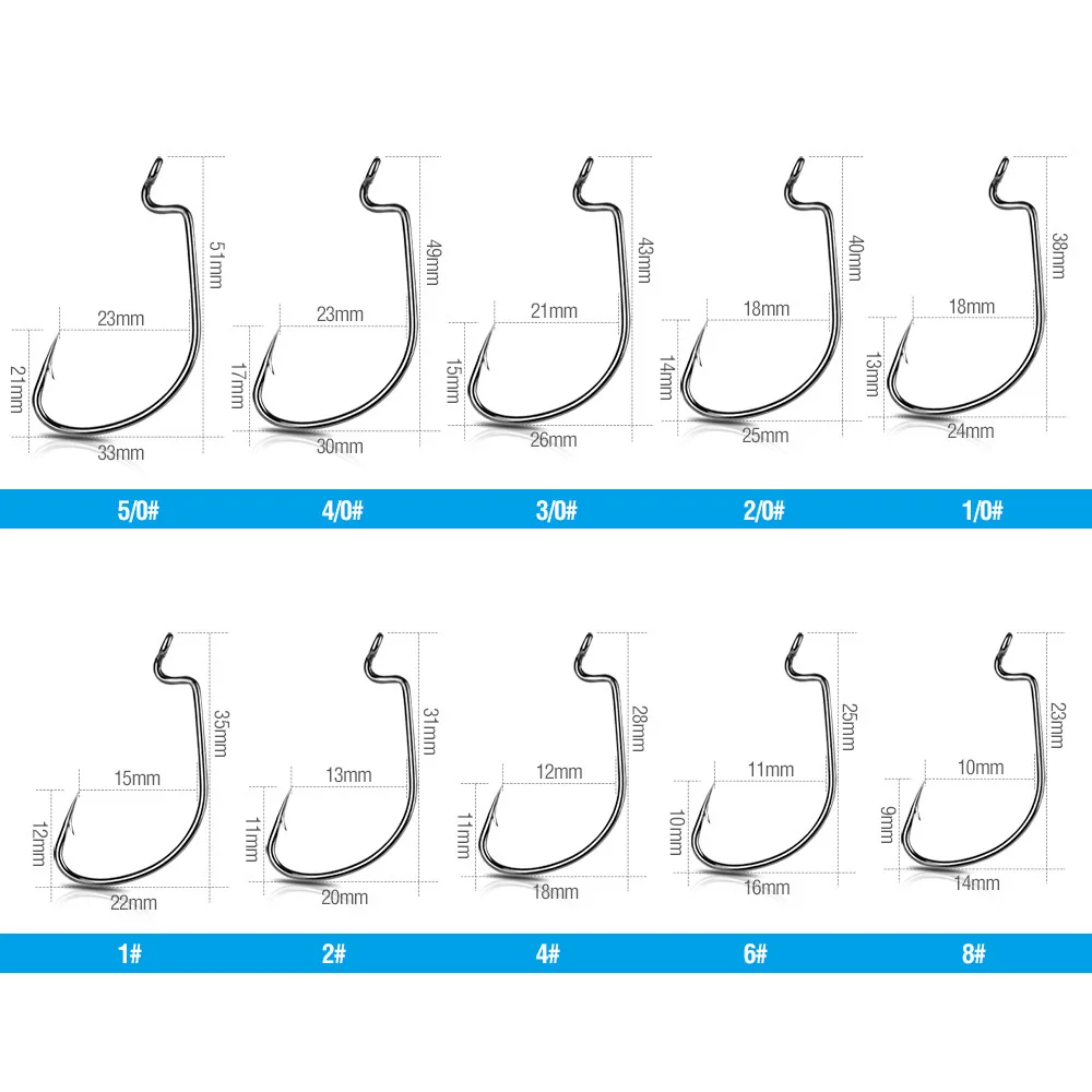 50pcs 4#-4/0# High Carbon Steel Single Fishing Hooks Worm Jigging Bait Texas Rig  Barbed Point Offset Crank Hook With Barb