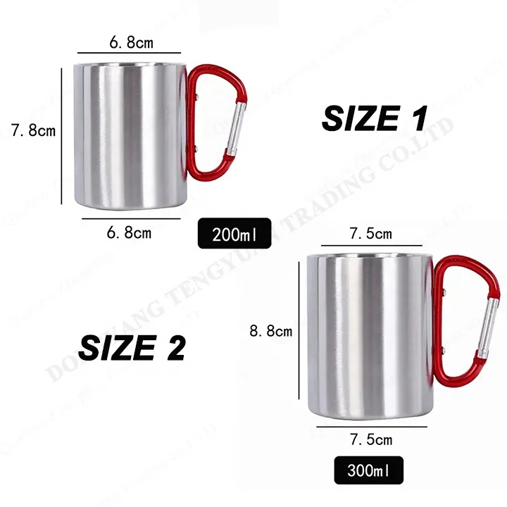 TY 200ml 300ml in stock Custom Logo Stainless Steel Coffee Mugs with Carabiner Handle Camping and Backpacking Travel Cup