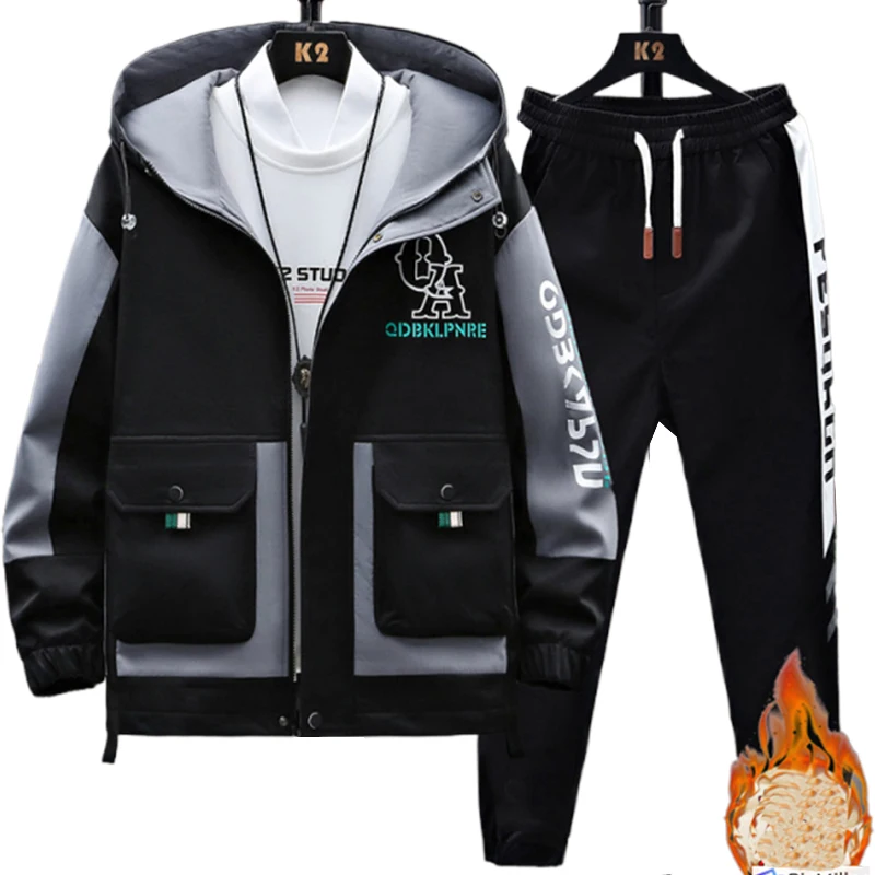 New Design Wholesale streetwear Winter Casual Men Outerwear Sets Jackets trousers tracksuit 2 piece set