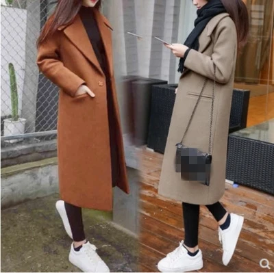 women New thickening in loose long cloth coat type female knee-high cocoon woolen cloth coats