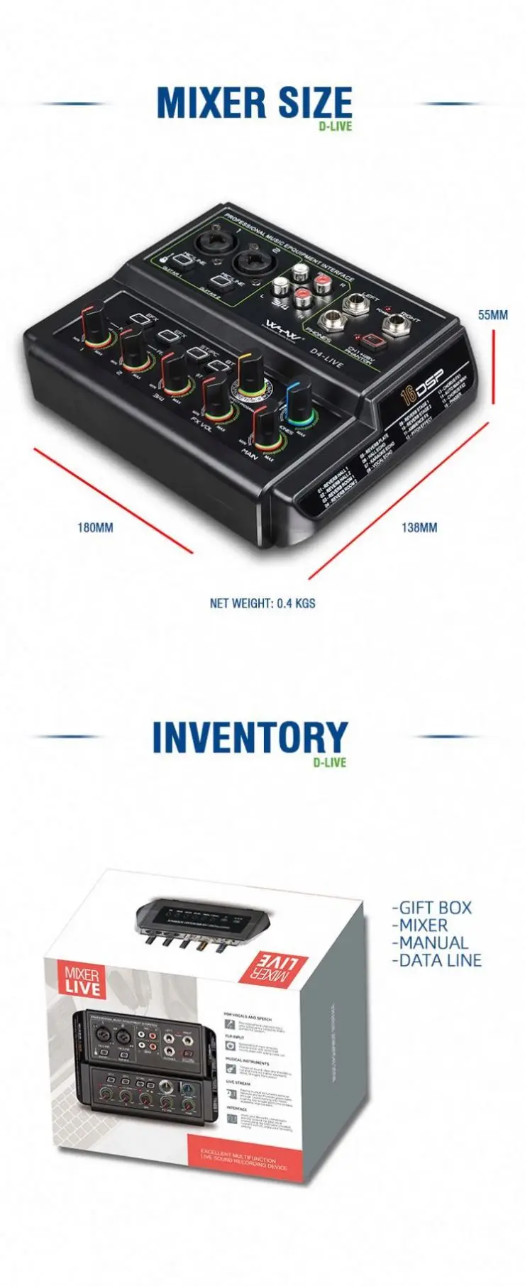 Whole Sale 4 Channel  Audio Interface Sound Mixer for Studio Recording Musical Instruction OEM