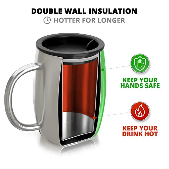 14oz coffee mug stainless steel travel mug with metal handle tumbler cups double wall stainless steel coffee cup with lid