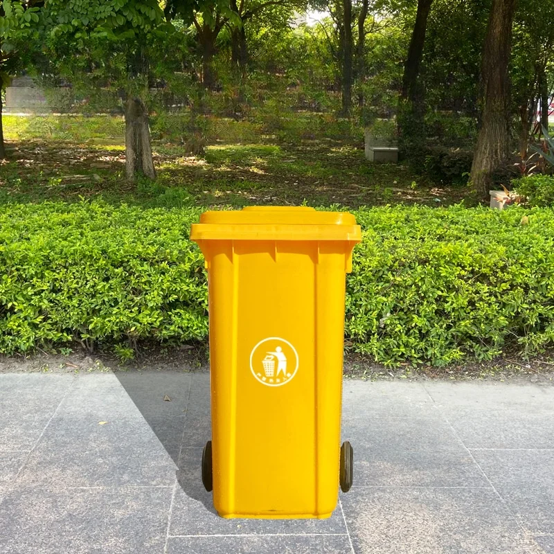 For sale 240 liter HDPE wheeled plastic outdoor dustbin yellow medical plastic trash bin for hospital