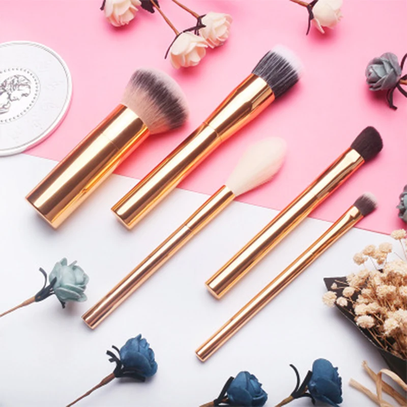 HXT-001F 5pcs mini vegan hair metal handle cosmetic beauty tools brushes cosmetic brushes kit for daily brush make up travelling