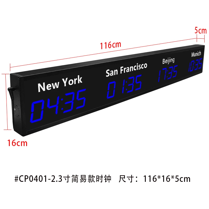 CHEETIE CP034 Different City Names LED World Time Clock 2.3 Inch Digital Multi Time Zone Wall Clock