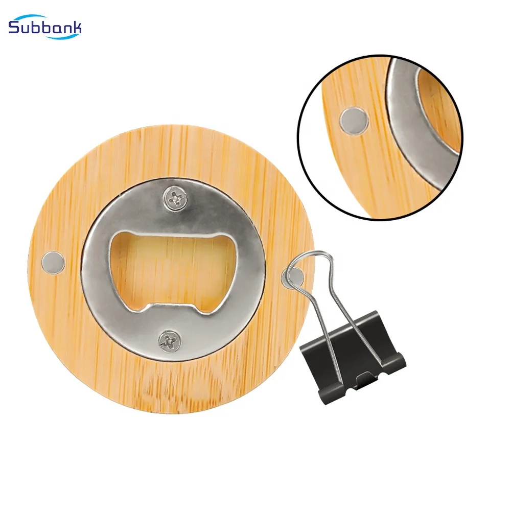 Subbank Custom Logo Round Wooden Bamboo Beer Bottle Opener Fridge Magnet Sublimation Blank Bottle Openers
