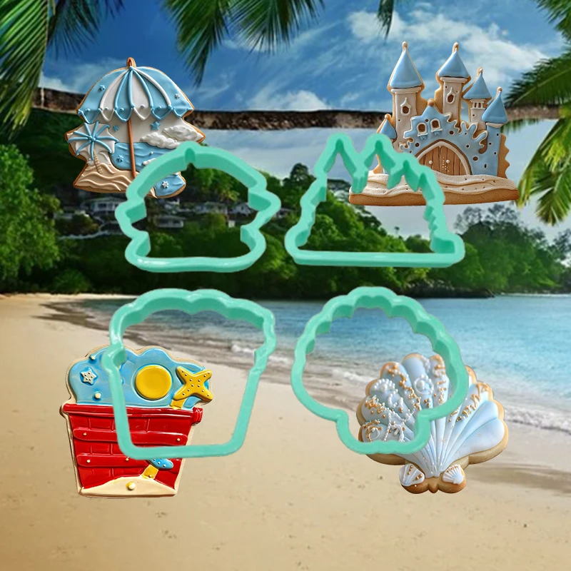 DIY Summer beach themed fondant pastry biscuit decorating baking mold tools,dough clay mold,cookie cutter mold
