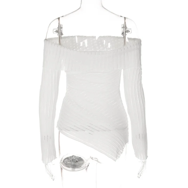 Off Shoulder Sexy Solid Color Crop Tops Long Sleeve Blouses Women Casual Top For Women