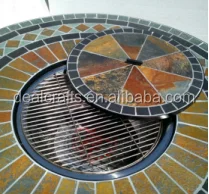 
Outdoor garden patio Mosaic fire pit table set with rattan chair dining tabletop fire pit 
