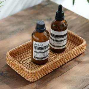 Rattan Serving Tray, Natural Wicker Decorative Serving Baskets for Organizing Tabletop Bathroom Kitchen Counter (Natural)