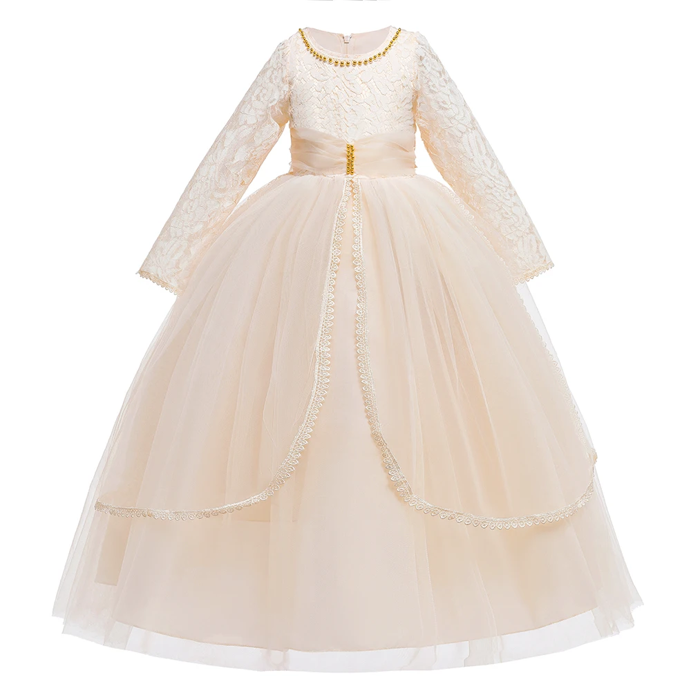 Baby Boutique Prom Dress Full-length Long Lace Sleeve Children Wedding Ball Gown