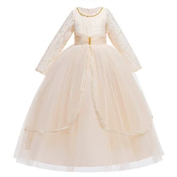 Baby Boutique Prom Dress Full-length Long Lace Sleeve Children Wedding Ball Gown