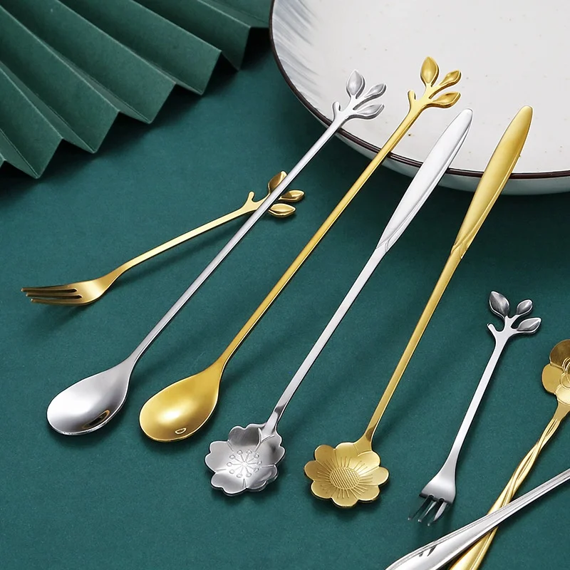 Stainless Steel Tea Spoon Dessert Spoon, Flower Cute Demitasse Scoop Coffee Teaspoon Set