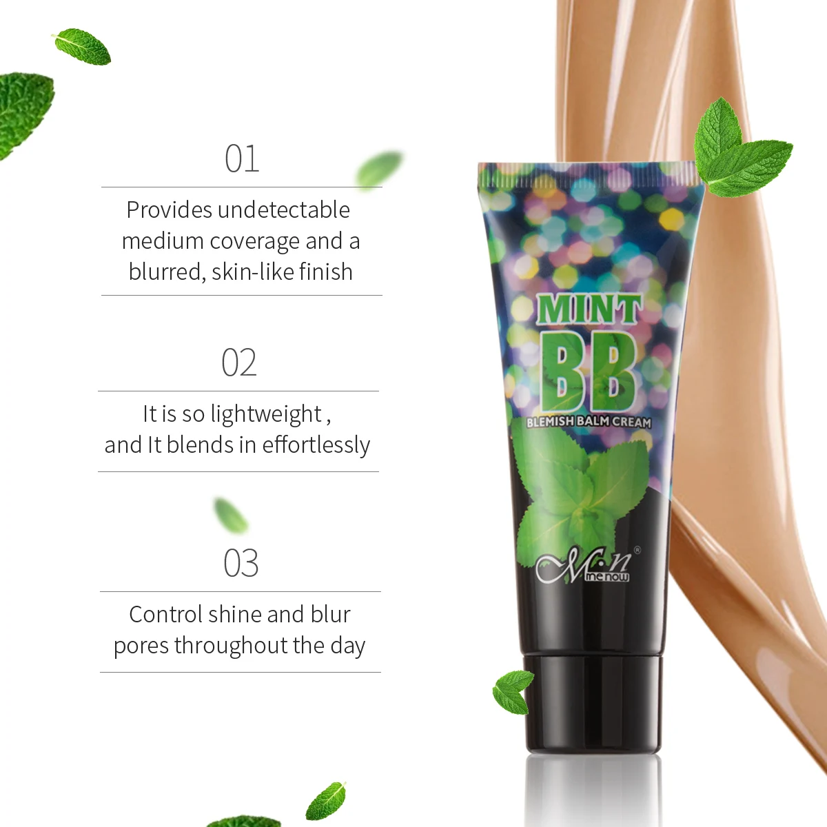 MENOW Professional Face Makeup Cosmetics Moisturizing BB cream Waterproof and High Coverage Mint BB Cream bb cream foundation