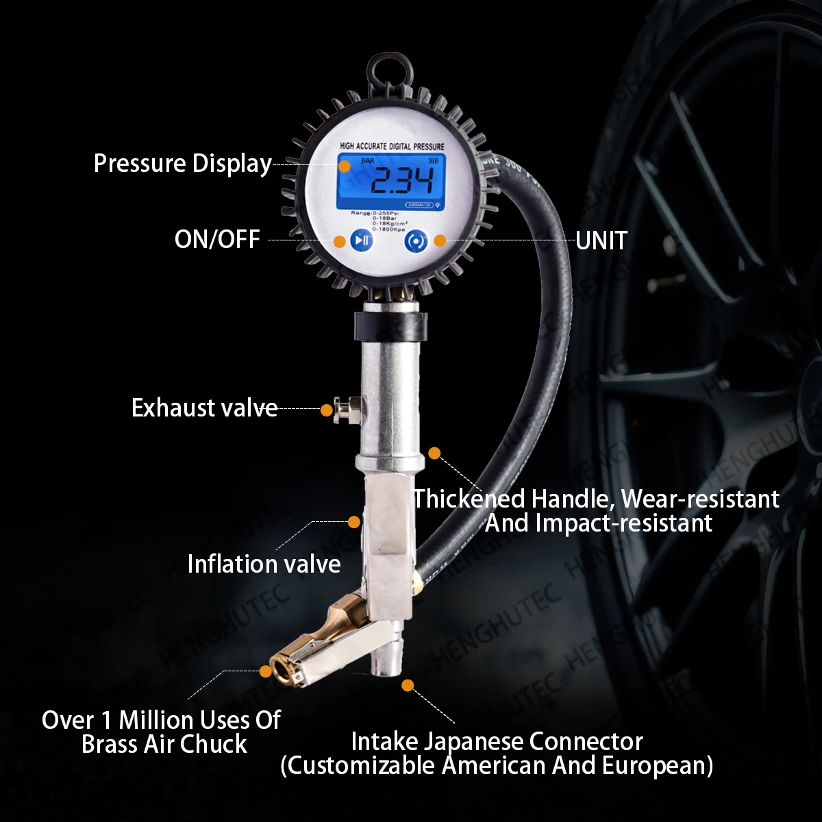 250PSI High-Precision Digital Tire Inflator with Customizable LCD - Perfect for Car and Vehicle Tire Inflation