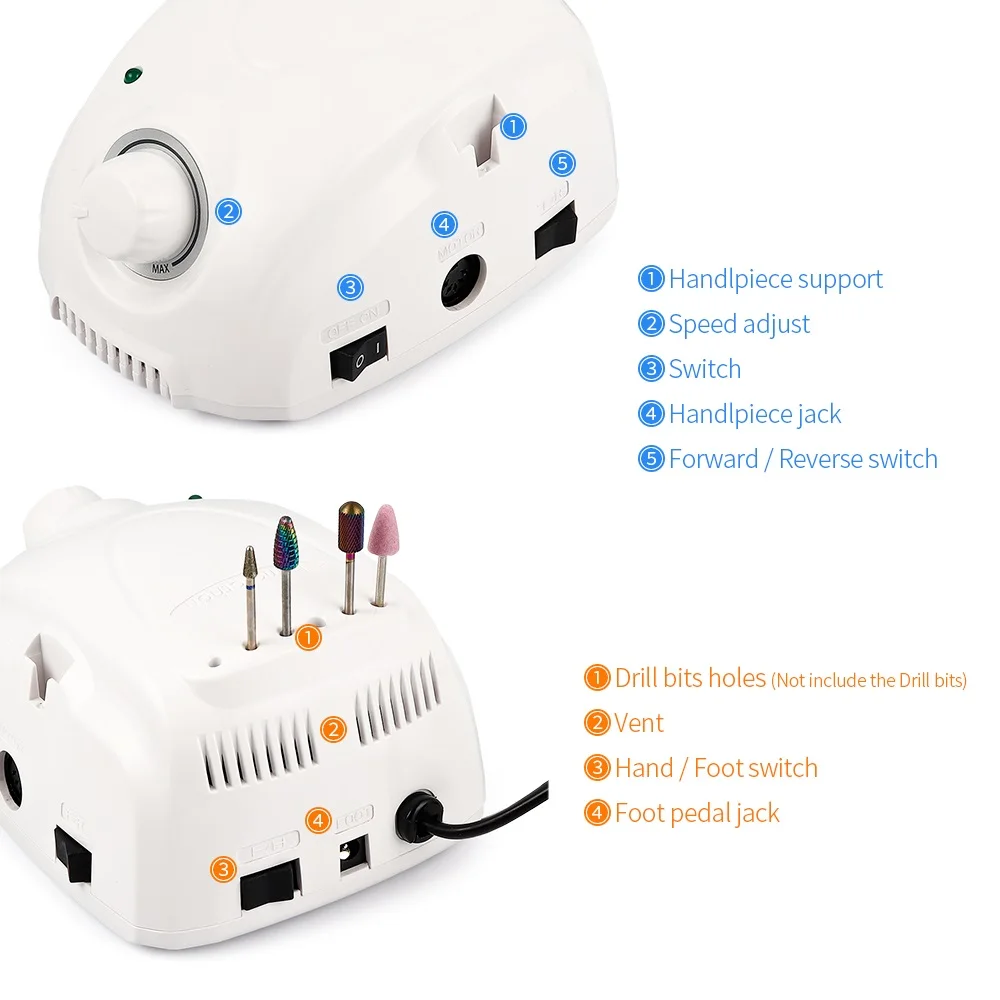 65W Electric Nail Drill Machine 35000RPM For Manicure Pedicure Nail Drill Polisher Professional Nails Art Tools
