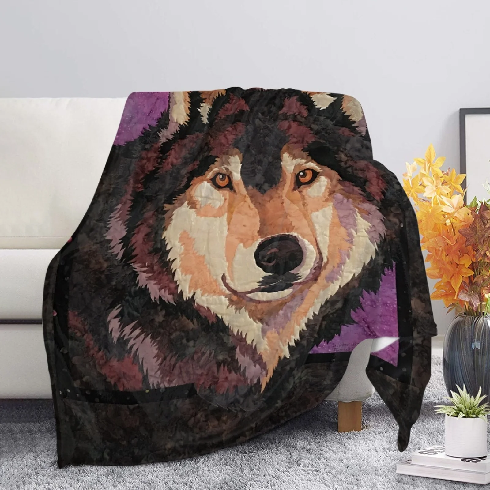 Custom Unique Blankets Soft The Comfy Mexican Wolf Starry Night Van Gogh Coral Fleece Blankets Animal Picture Blanket
