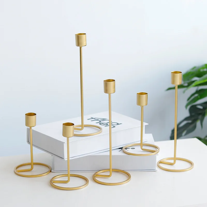 European Gold candlestick Wedding taper candle holders Creative Home Metal Wrought Iron Candlestick cast iron candle holder