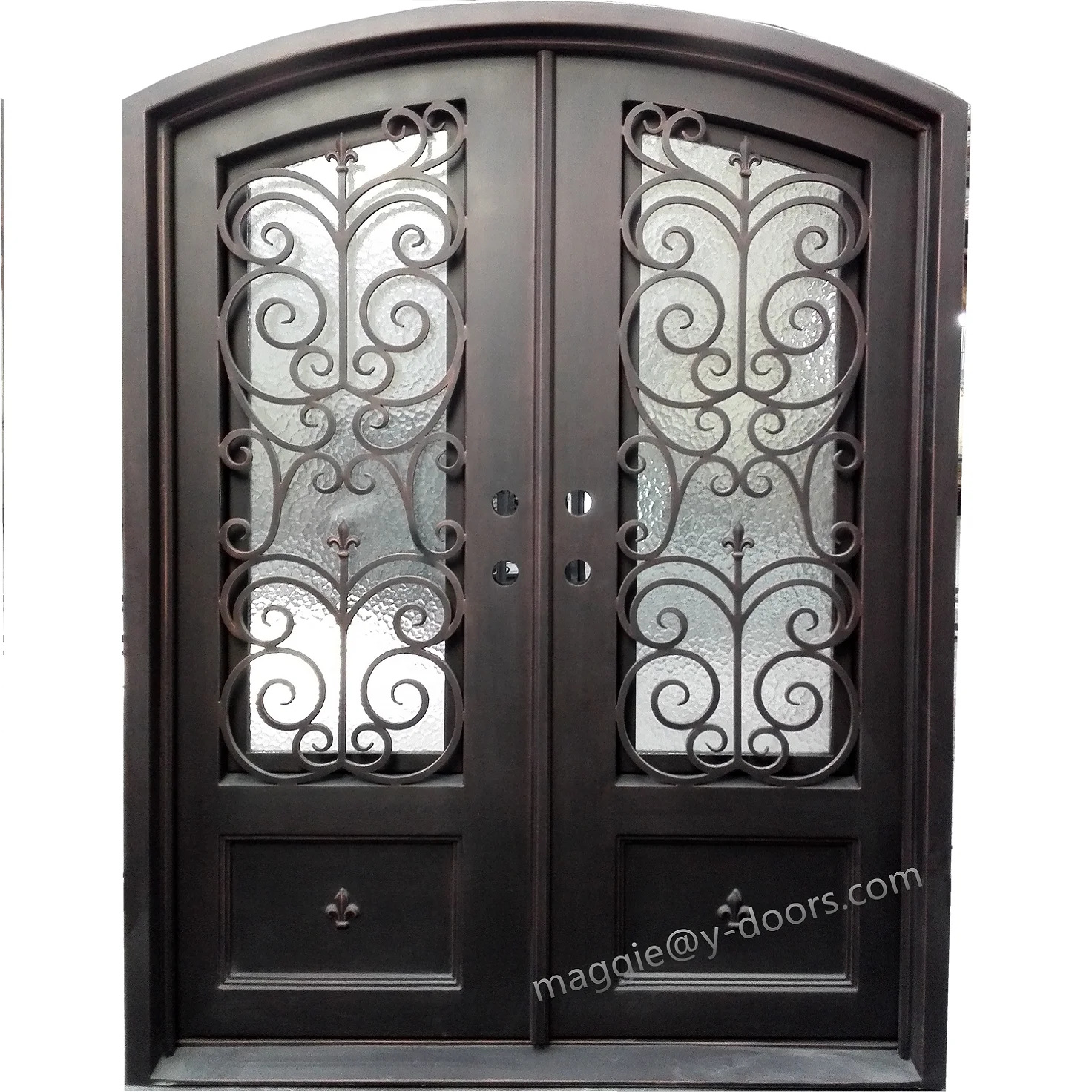 arch top American standard wrought iron door steel main double interior door with double sidelight