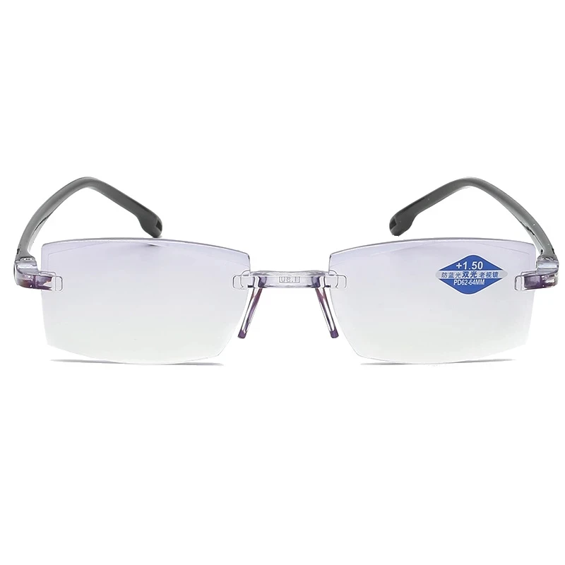 
Rimless Bifocal Reading Glasses Men Women Diamond Cutting Presbyopia Eyeglasses Far&Near Distance Anti Blue Light Eyewear 