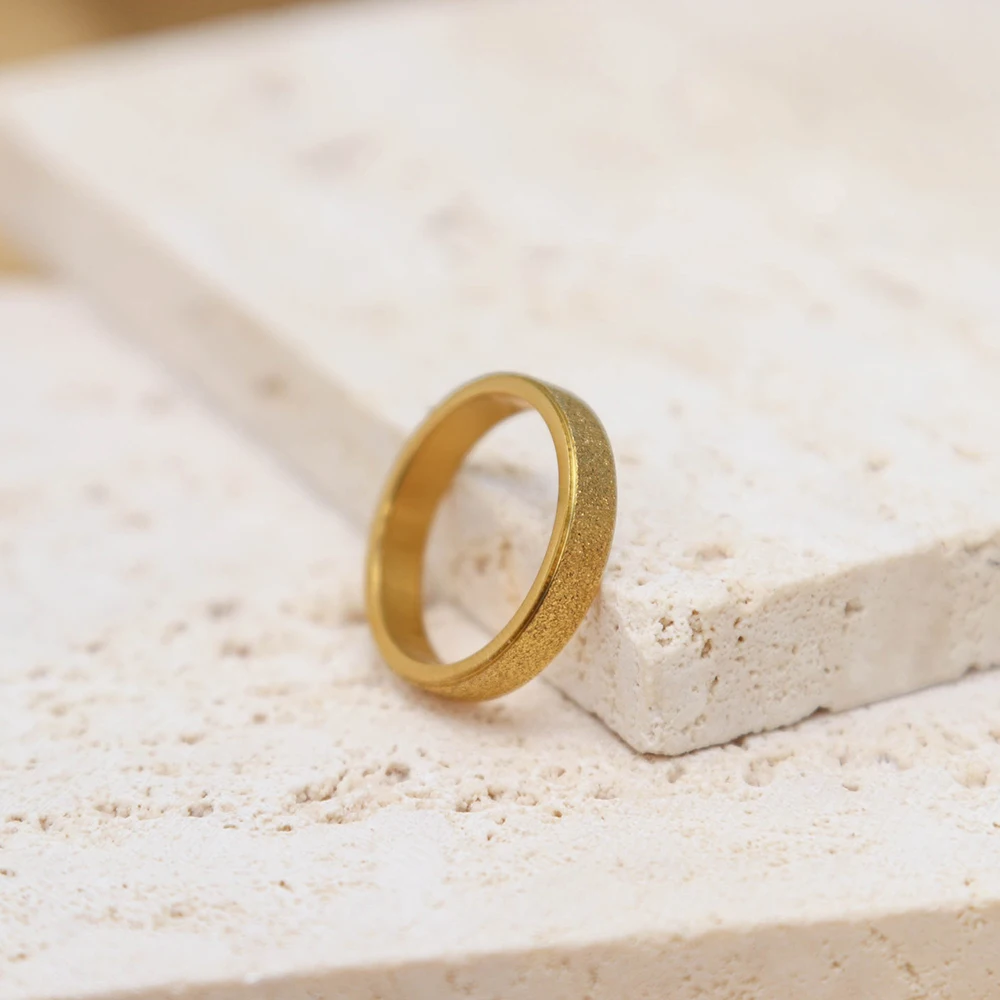 Chris April 316L Stainless Steel Gold Plated Ring Sandy Matte Finish