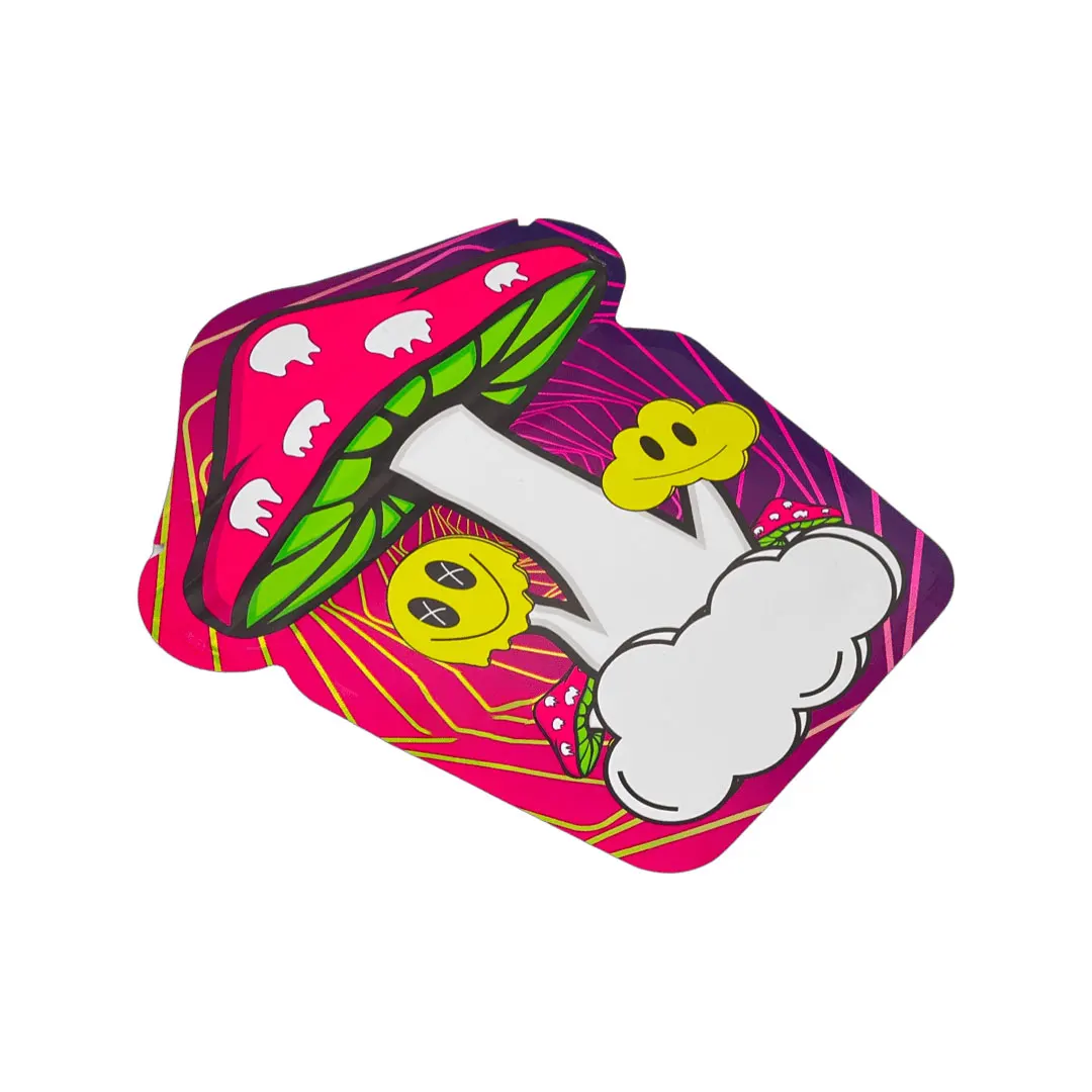 Custom Logo Irregular Shape Packaging Resealable Heat Seal Mylar Sachet Special Shape Die Cut Mushroom Mylar Bags 3.5G