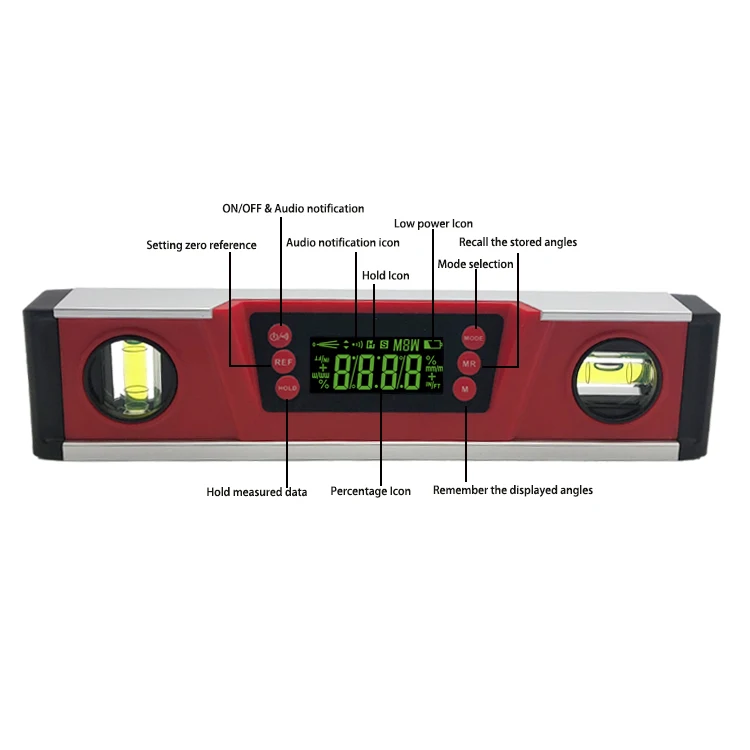 IP54 Dust & Water Resistance 10inch/254mm Angle Slope Meter Ruler LED Display Multi Angle Level Measuring Ruler Digital  Level