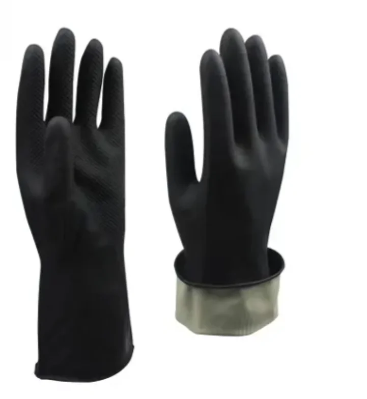 Household 100% Latex Food Grade Net Grip Flocklined Cleaning Kitchen Working Yellow Rubber Household Gloves