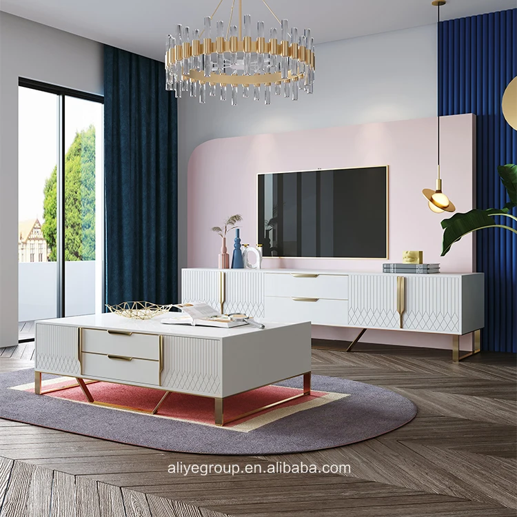 stainless steel tv stand living room furniture with gold color