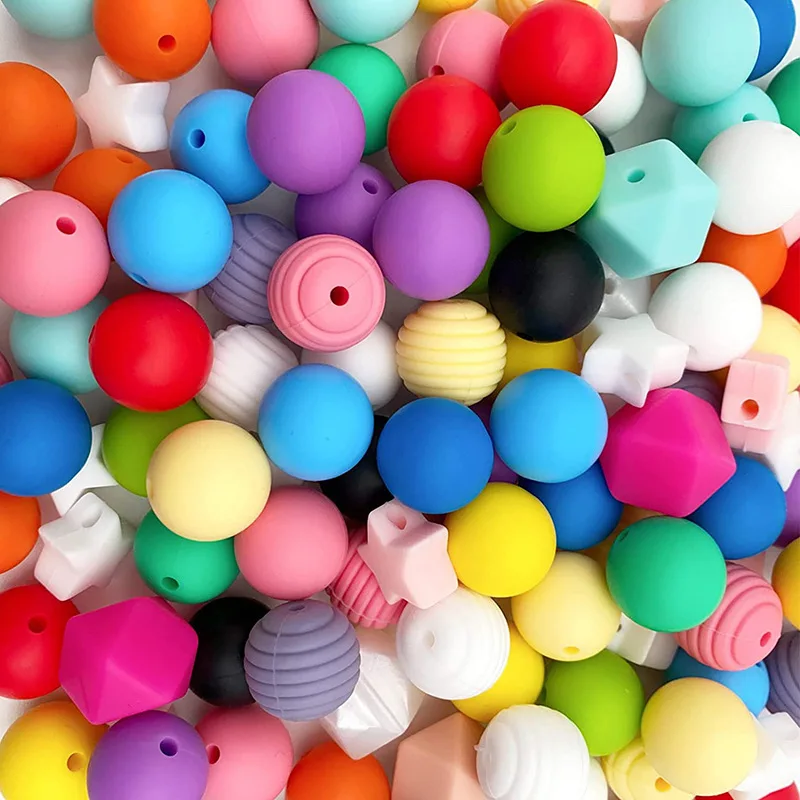 15mm silicone beads 15MM Silicone Beads Round Loose Mix Print Beads For Jewelry Making DIY KeyChain Pen Bracelet Necklace