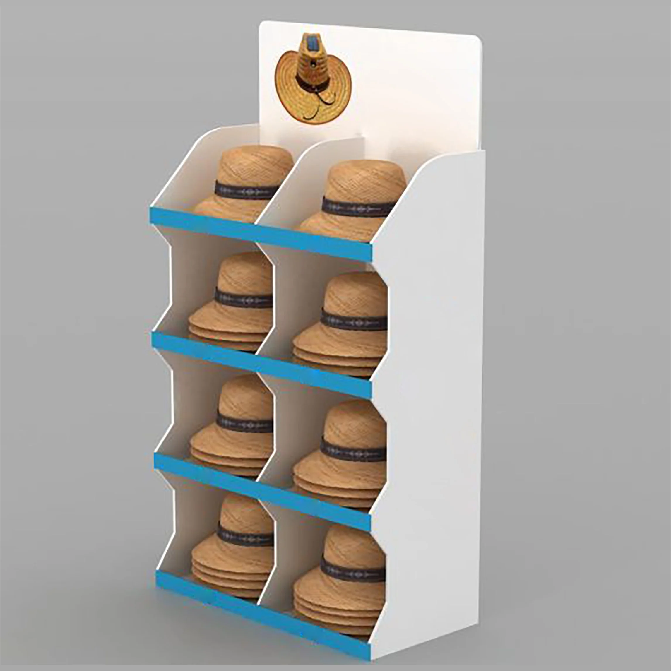 Custom POP Retail Store Portable Cardboard Rack Baseball Hat Floor Display Stand Clothing Shop New Hat Display Stand