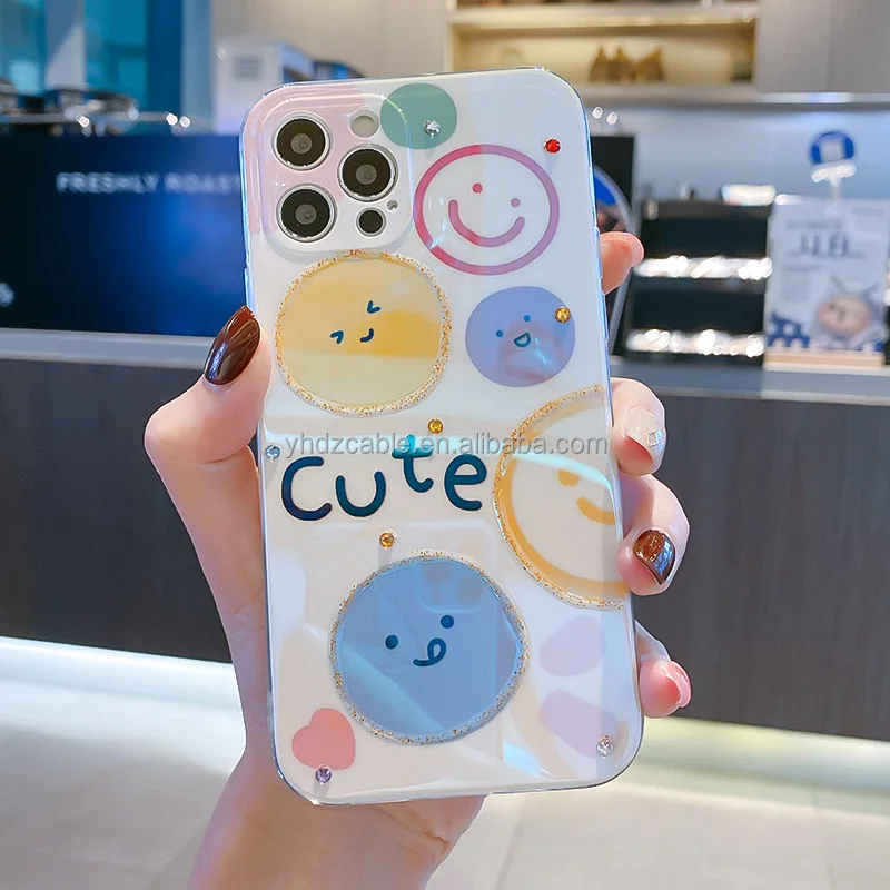 new products wholesale factory direct sale hot selling cute cartoon blu-ray smiley face tpu phone case