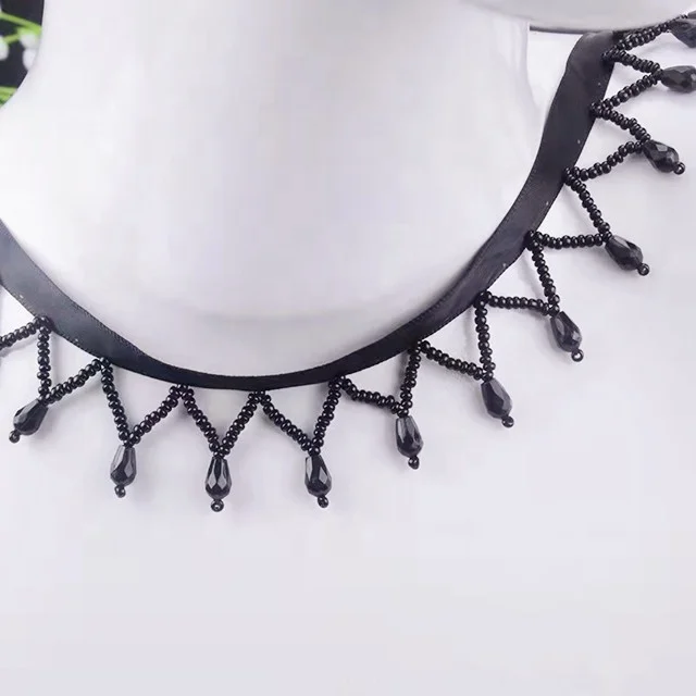 Diamond bead pendant handmade sewing on mesh pearl rhinestone lace trimming fringe tape for children girl cloth garment