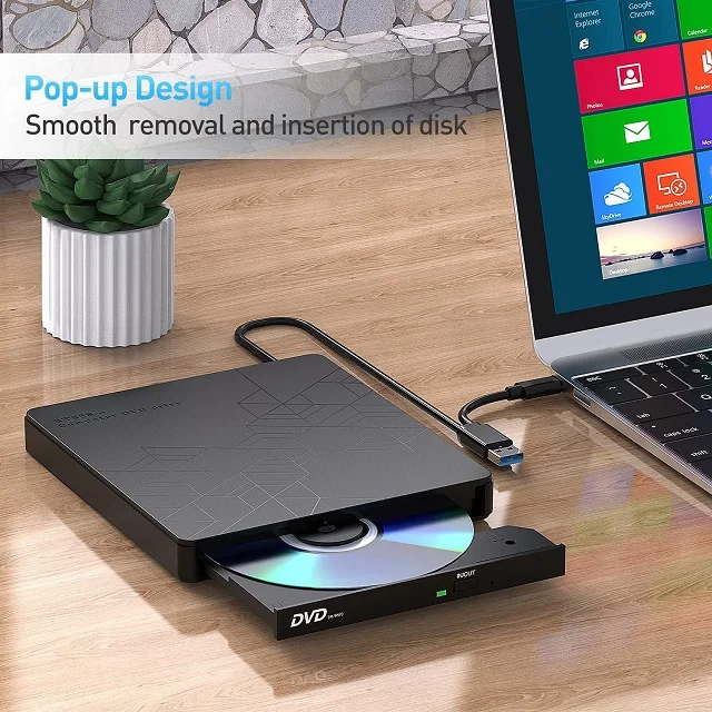 USB 3.0 External DVD Burner Slim Portable Type-C Multifunction Hub CD/DVD-ROM Drive CD/Dvd +/-Rw Optical Drive Laptop Desktop