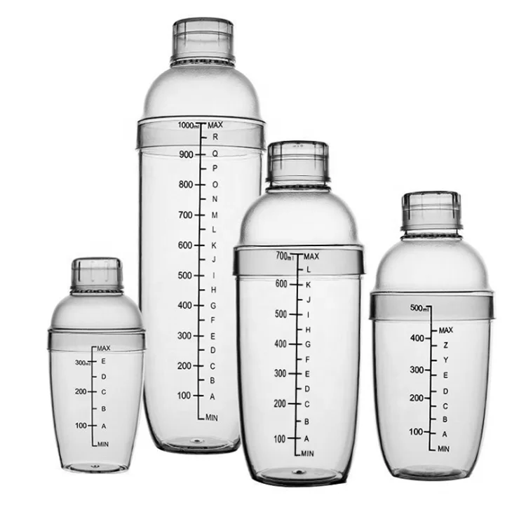 Barwares PC Cristal Drinking Mixer Bottle Bubble Tea Shaker Cup Plastic Transparent Bar Cocktail Ice Shaker with Measurements