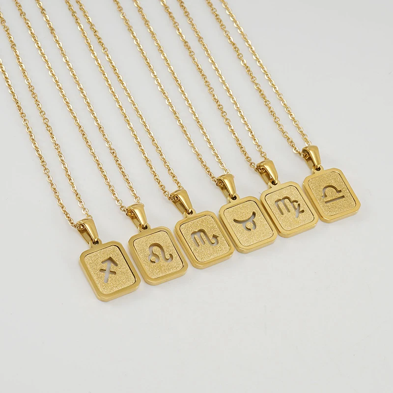 Necklace jewelry in bulk stainless steel customised square zodiac minimalist pendant gold necklace 18k