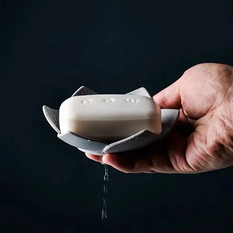 Lotus Drain Soap Holder Silicone Washable Flower Silicone Shower Soap Dish