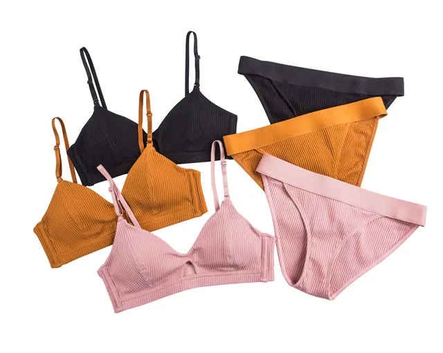 Girl Cotton Bra And Panty Set French Underwear Thread Hollow Out Without Underwire Adjustable