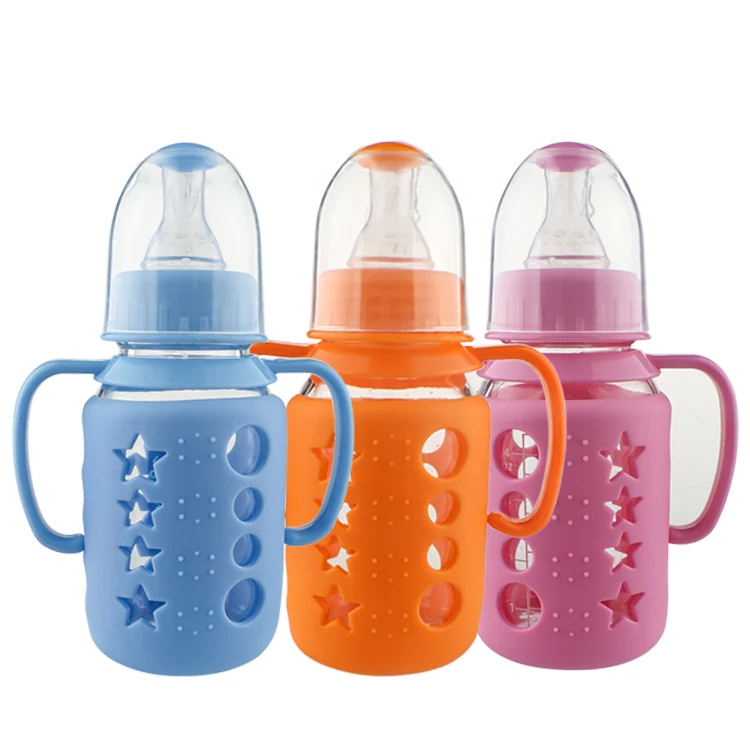 Eco-friendly BPA Free 240ml/120ml Glass Baby Bottle Silicone Sleeve Cover