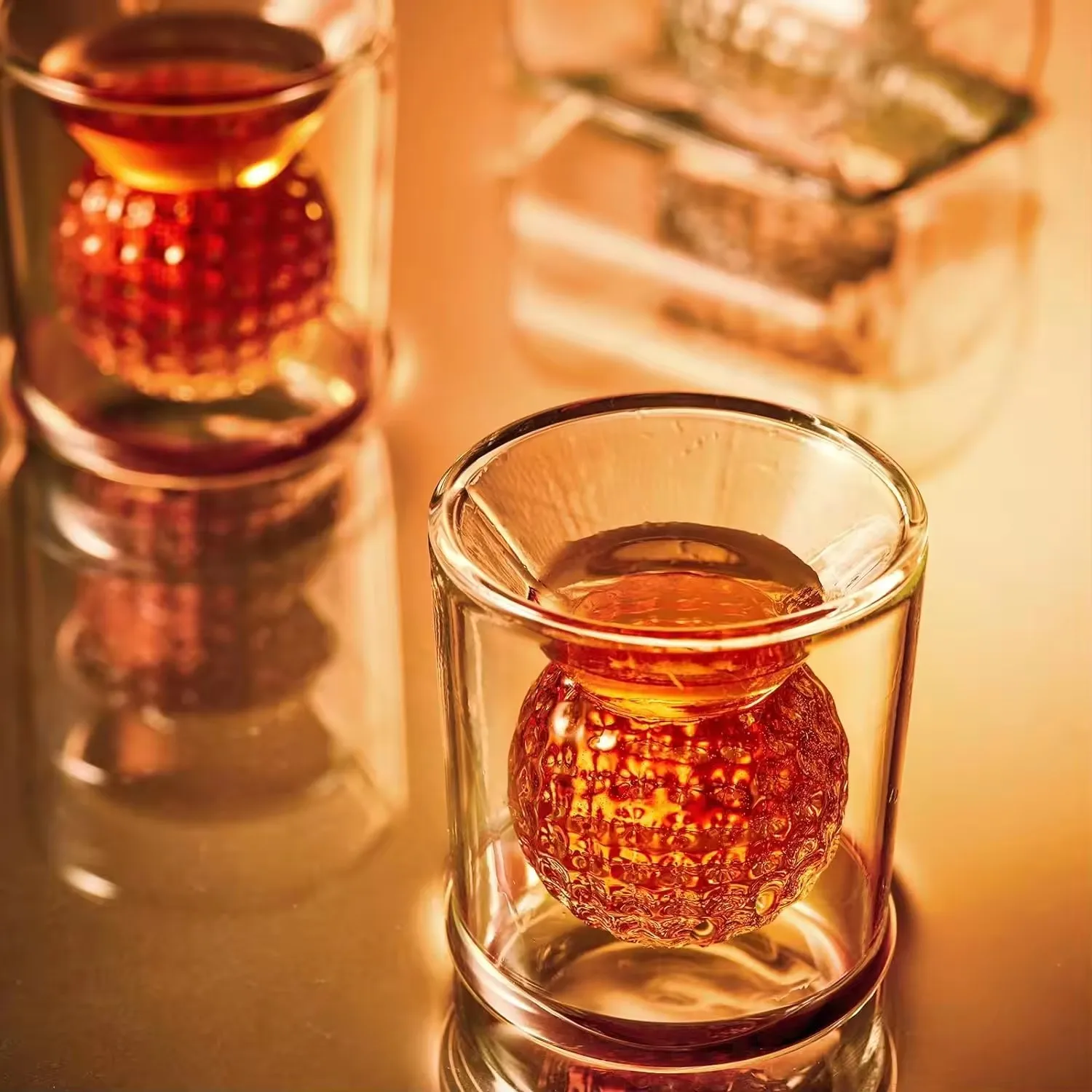 2Oz Double Walled Mini Golf Ball Creative Shot Glasses with 3D Shape Golf Ball for Tequila Whiskey Barware for Birthday Gift