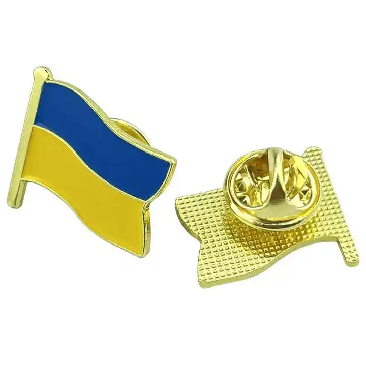 High Quality Printing Collection Promotional Patriotic Badge Soft Enamel Ukraine USA Friendship Cross Flag Pin