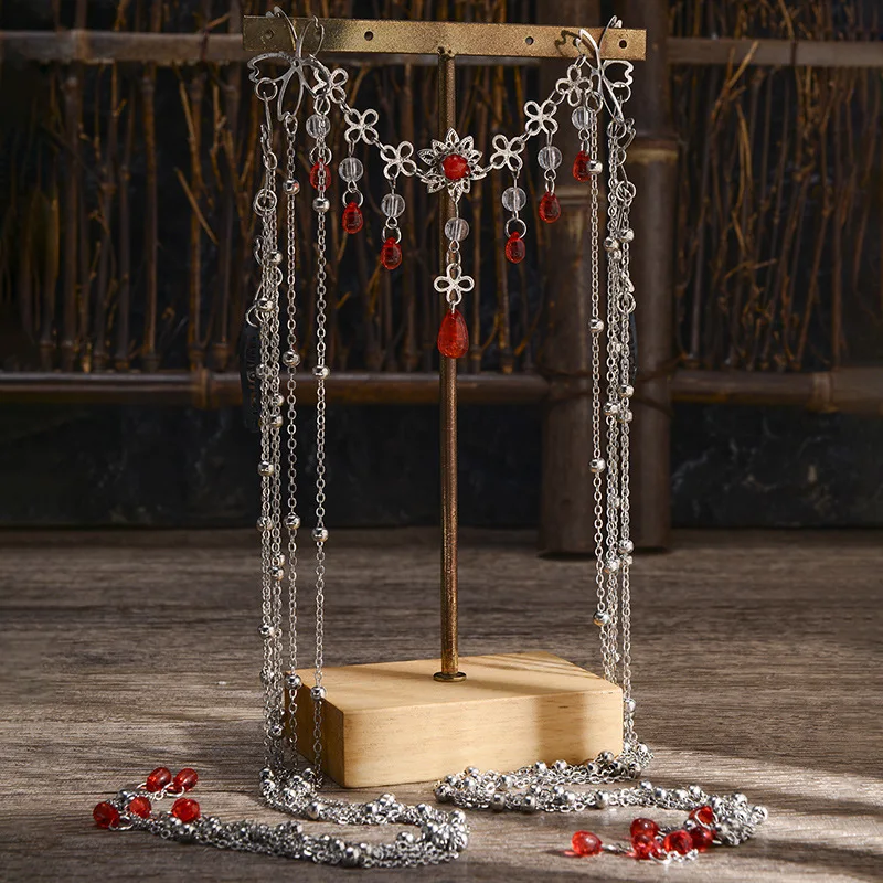 Wholesale Customised Shiny Head Chain Long Tassel Hair Band Water Drop Crystal Retro Hairpin