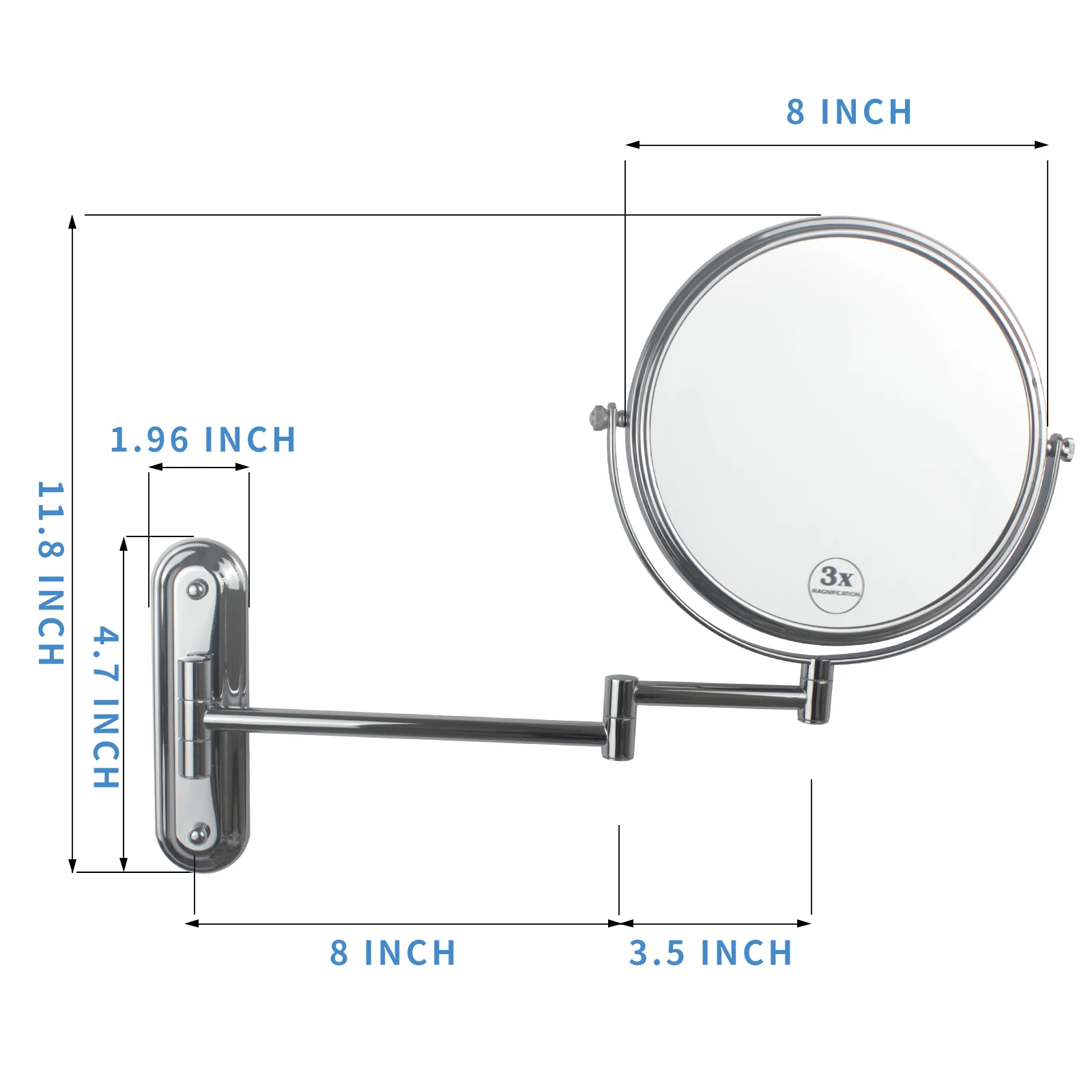 Bathroom Retractable mirror 8 Inch Bathroom  Makeup Hotel supply mirror