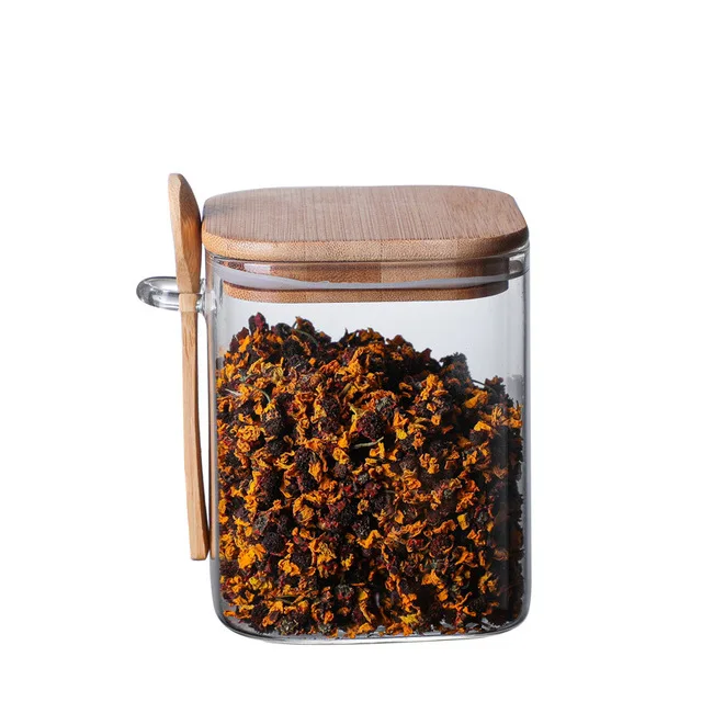 40 унций, герметичная бамбуковая крышка, прозрачная квадратная стеклянная канистра для домашней кухни, специй, трав, приправ, семян, чая, сахара, соли